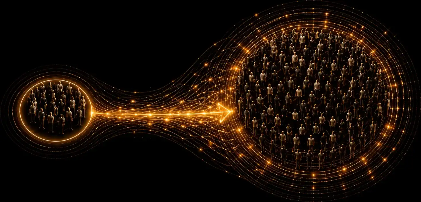Small known audience connected to a much larger unknown audience